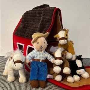 Prextex Plush Farm House 4 Plush Horses, Farm Boy, Farm House carry case